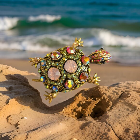 Rhinestone Turtle brooch - Picture 2 of 3